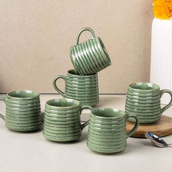 Green Ring Ceramic Tea Cup Set of 6 - The Earth Store - Tea Cups